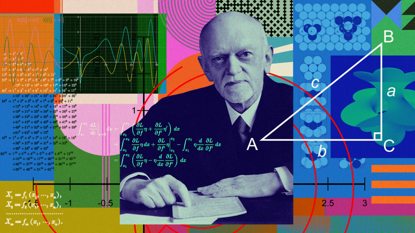 Collage of David Hilbert and mathematical problems.