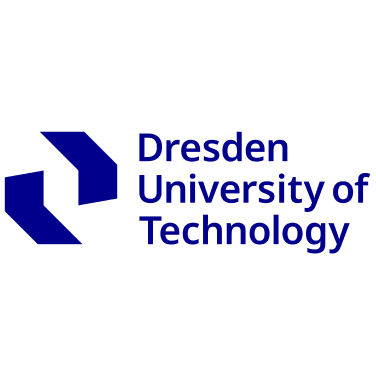 Logo of Dresden University of Technology with two blue geometric shapes on the left and the university name in blue text on the right.