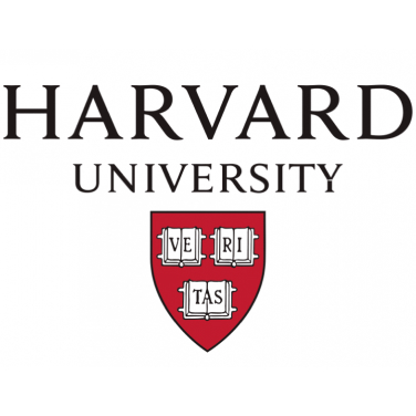 Harvard University logo with Harvard University text above a red shield featuring three open books spelling VERITAS..