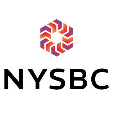 Hexagon-shaped geometric logo in shades of red, orange, and purple above the bold black letters NYSBC on a white background.