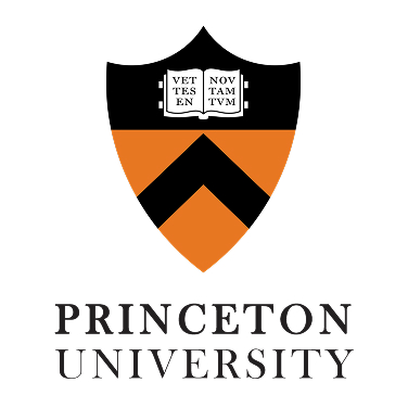 Princeton University logo with a black and orange shield, an open book, and the Latin words Vet Nov Tam Tum. Princeton University is written below in black text.