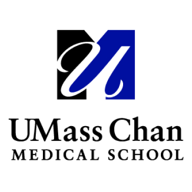 UMass Chan Medical School logo featuring a stylized U over black and blue background blocks, with UMass Chan Medical School written below in bold black text.