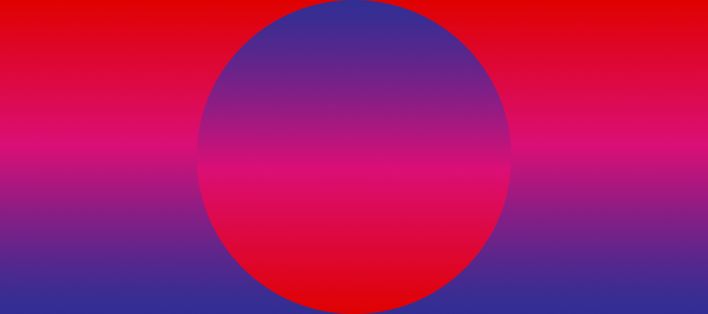 A large circle with a blue to pink gradient sits centered on a background that fades from red at the top to blue at the bottom, creating a vibrant, abstract design.