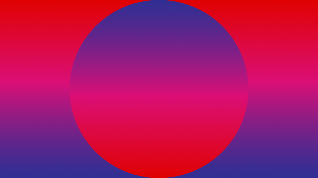 A large circle with a blue to pink gradient sits centered on a background that fades from red at the top to blue at the bottom, creating a vibrant, abstract design.