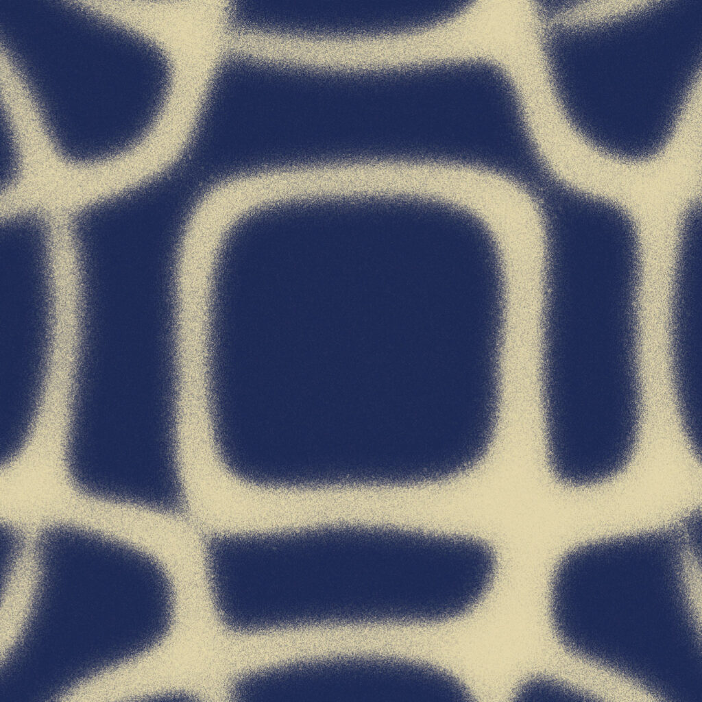 Abstract graphic of a grainy, light-colored, interlocking wave pattern centered on a dark blue background.