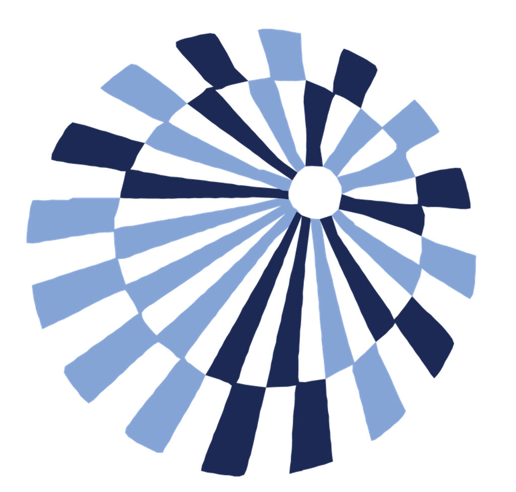 A circular pattern with alternating dark blue and light blue radial segments, creating a pinwheel or sunburst effect.